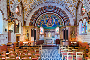 Visitors explore Chapelle Saint Leon IX in Eguisheim Alsace Fran by Marco Brivio