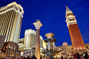 Venetian Hotel at sunset in Las Vegas Nevada USA by Marco Brivio