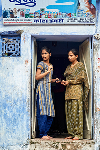 Women stand at their house door in Bundi Rajasthan