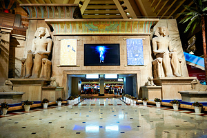 Luxor Hotel entrance with sculptures in Las Vegas by Marco Brivio