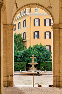 Fountain view through arch at Galleria Nazionale Rome by Marco Brivio