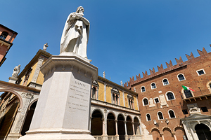 Verona Veneto Italy. Piazza dei Signori with the monument to Dante