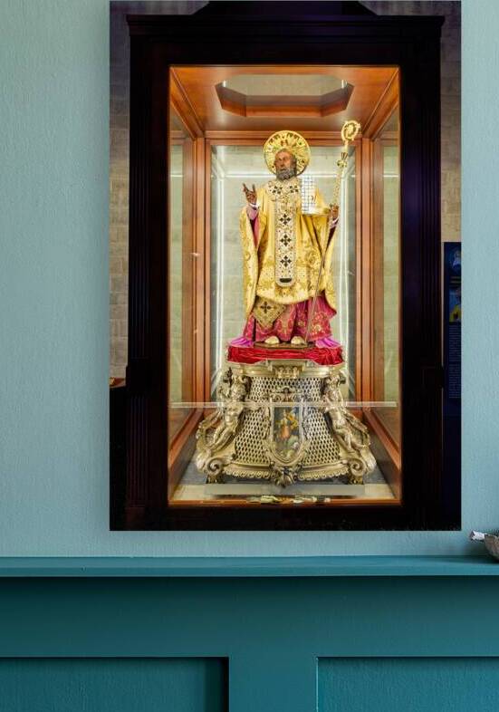 Apulia Puglia Italy. Bari. The Pontifical Basilica of Saint Nicholas. The statue of the Saint by Marco Brivio