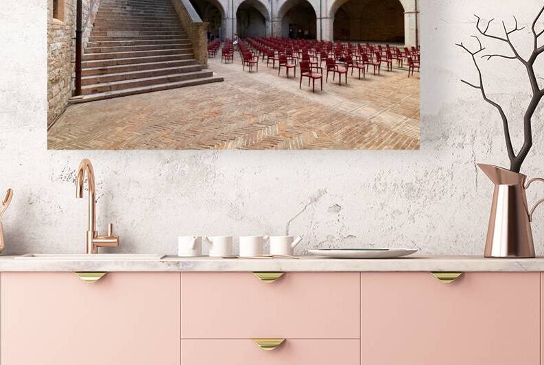 Foligno Umbria Italy. Trinci Palace Palazzo Trinci. The inner courtyard and gothic staircase. by Marco Brivio