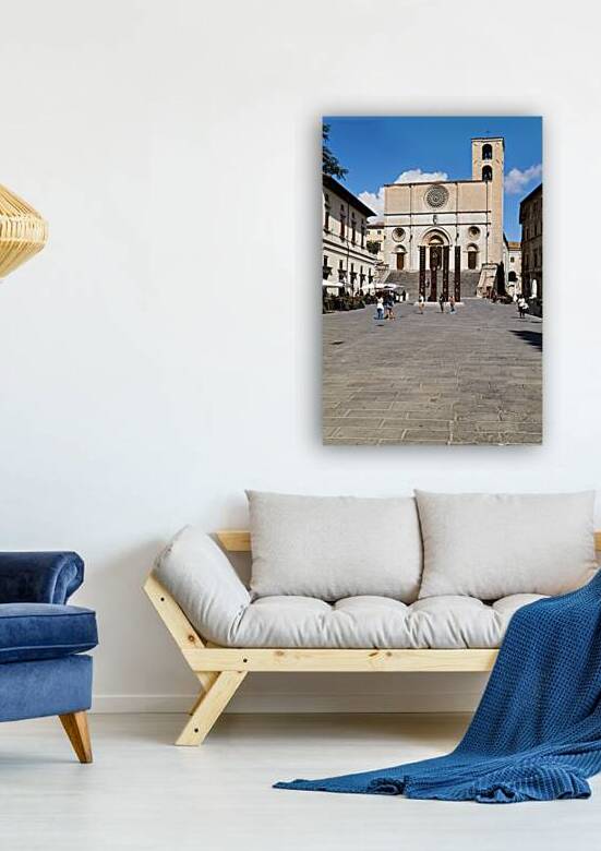 Todi Umbria Italy. Concattedrale della Santissima Annunziata. Cathedral. Piazza del Popolo. The statue Quattro Stele by Arnaldo Pomodoro by Marco Brivio