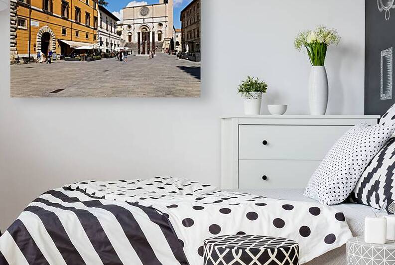 Todi Umbria Italy. Concattedrale della Santissima Annunziata. Cathedral. Piazza del Popolo. The statue Quattro Stele by Arnaldo Pomodoro by Marco Brivio