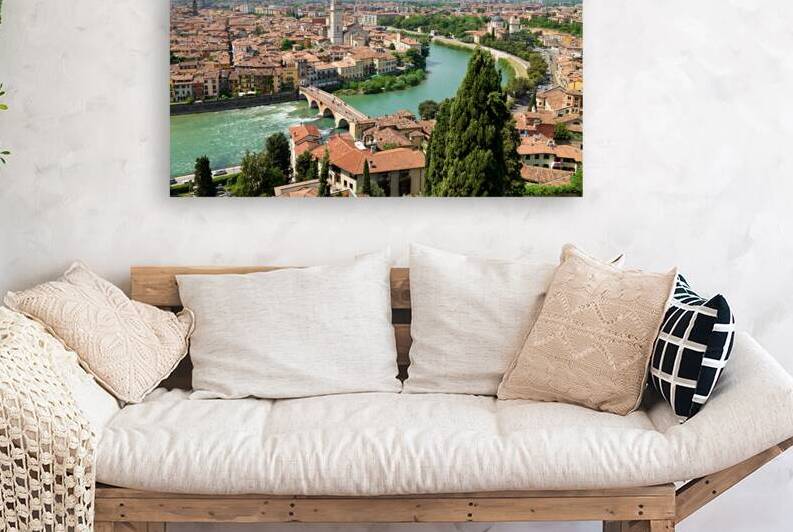 Verona Veneto Italy. Cityscape. The river Adige and Ponte Pietra Stone Bridge by Marco Brivio