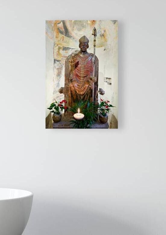 Verona Veneto Italy. The Basilica of San Zeno. The statue of smiling San Zeno by Marco Brivio