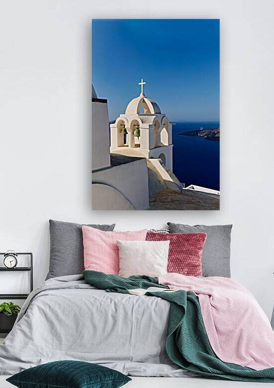 Santorini church bells with caldera view. by Marco Brivio