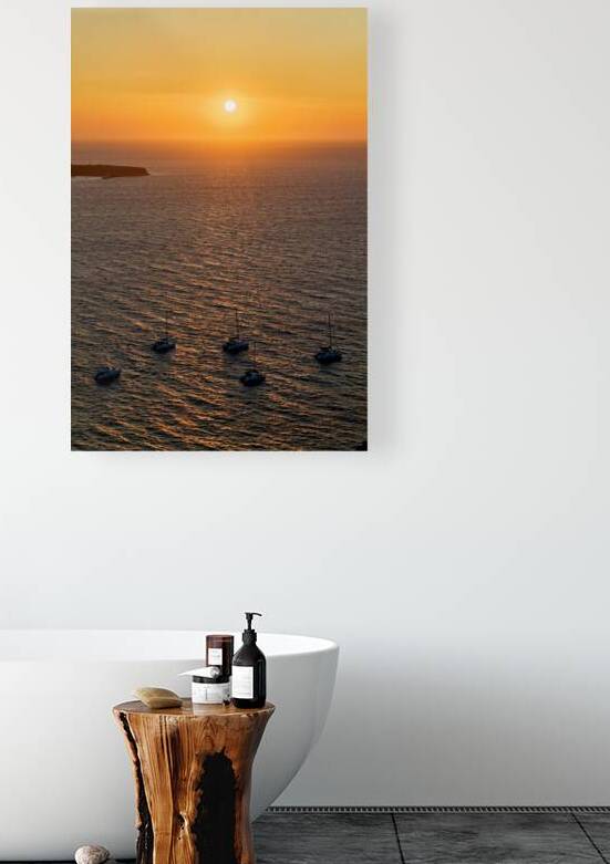 Golden sunset over sea with catamarans. by Marco Brivio