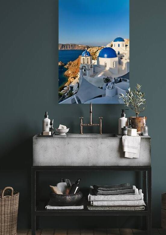 Beautiful Santorini: White buildings blue domes and sea views. by Marco Brivio