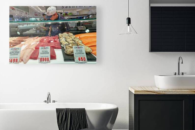 Fresh sashimi and seafood displayed at Peters Fish Market. by Marco Brivio