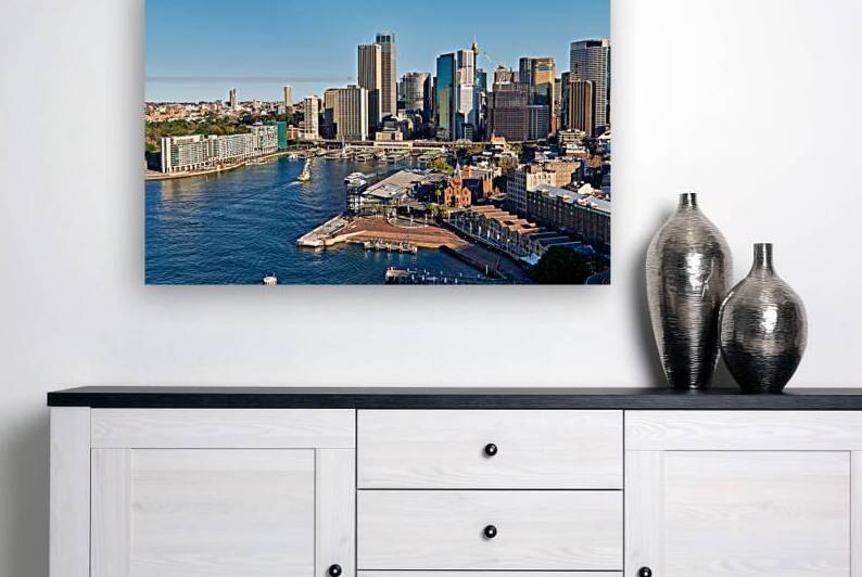 Sydney Harbour with ferries and city skyline. by Marco Brivio