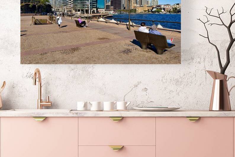 Sydney Harbour skyline with people enjoying the waterfront prome by Marco Brivio