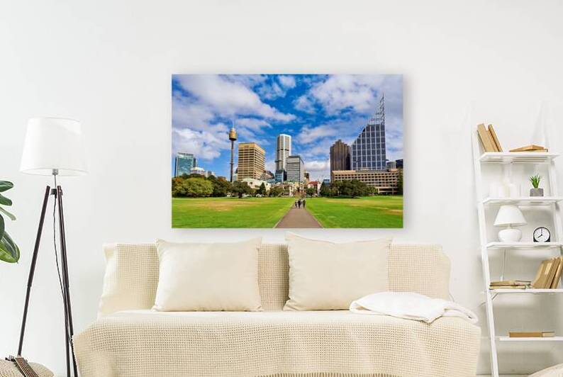 Sydney skyline with park and people walking by Marco Brivio