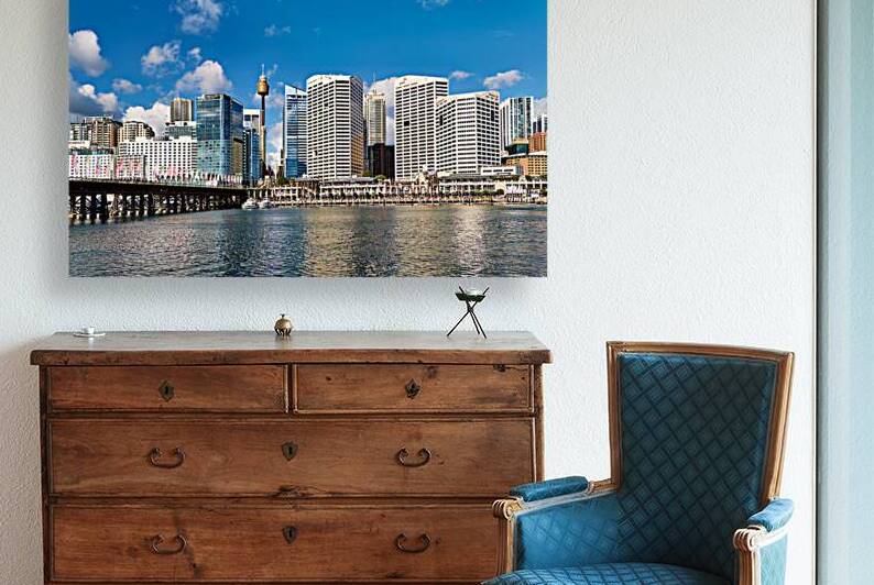 Sydney Harbour skyline with bridge and boats. by Marco Brivio