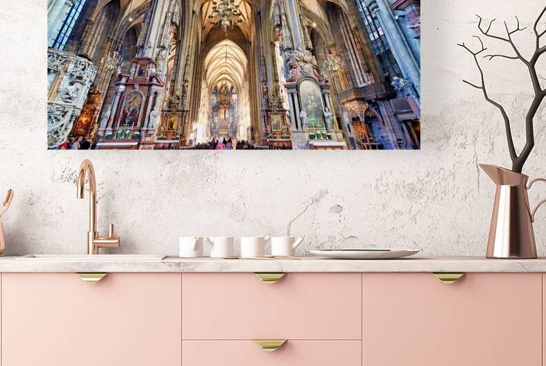 Ornate Gothic cathedral interior high vaulted ceilings altars by Marco Brivio