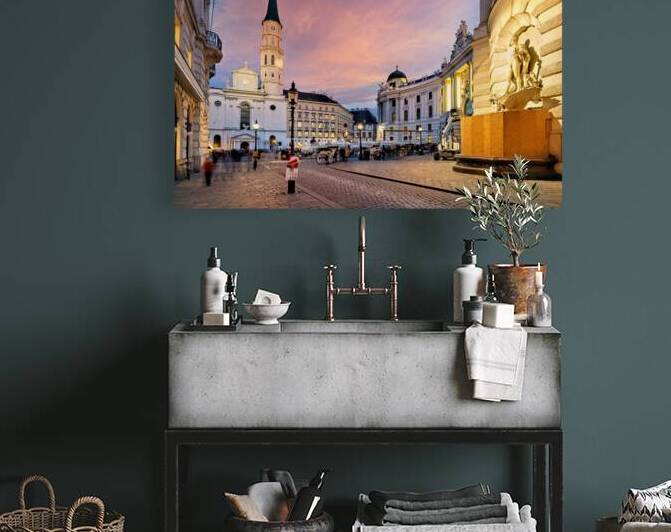 Beautiful sunset over historic Michaelerplatz Vienna with hors by Marco Brivio