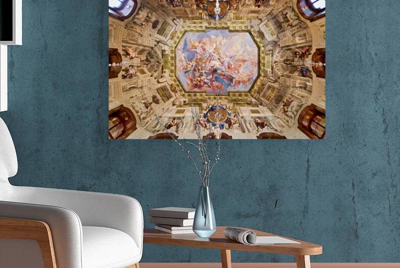 Ornate baroque ceiling fresco with numerous figures. by Marco Brivio