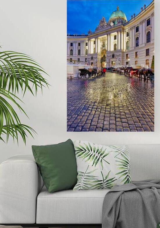 Hofburg Palace Vienna at night with horse drawn carriages. by Marco Brivio