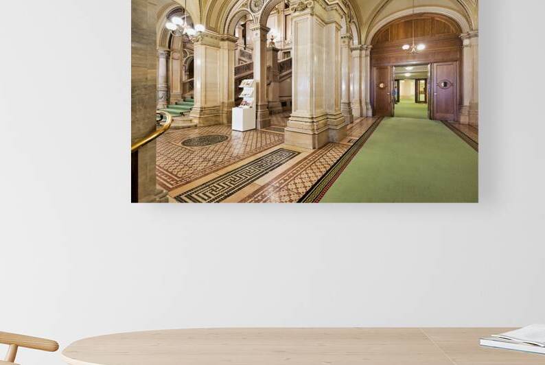 Ornate interior with grand staircase arches and patterned floo by Marco Brivio