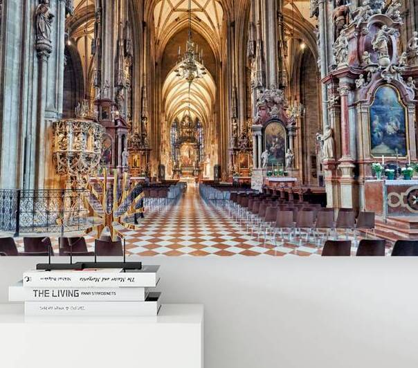 Ornate interior of a majestic European cathedral with vaulted ce by Marco Brivio