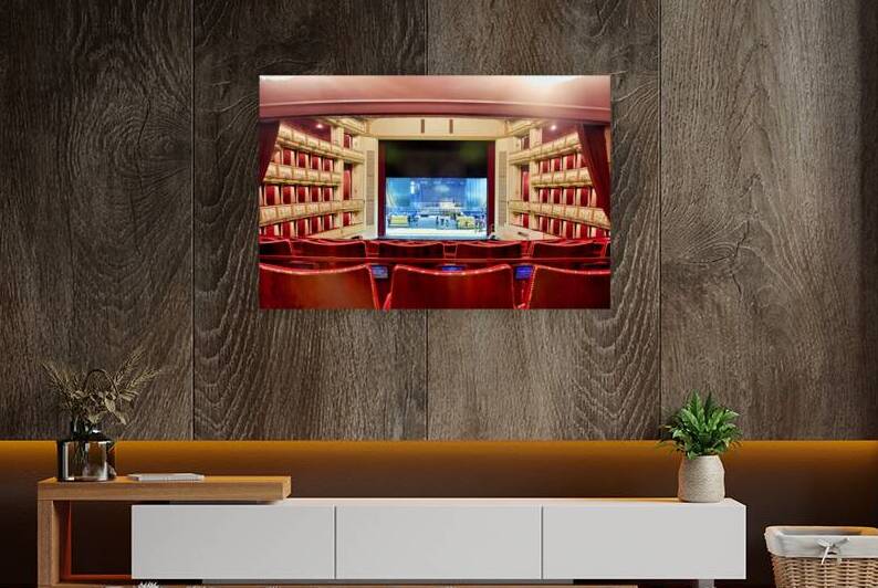 Grand opera house interior with stage crew working. by Marco Brivio