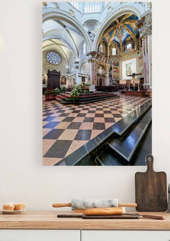 Valencia Cathedral interior features religious artwork by Marco Brivio