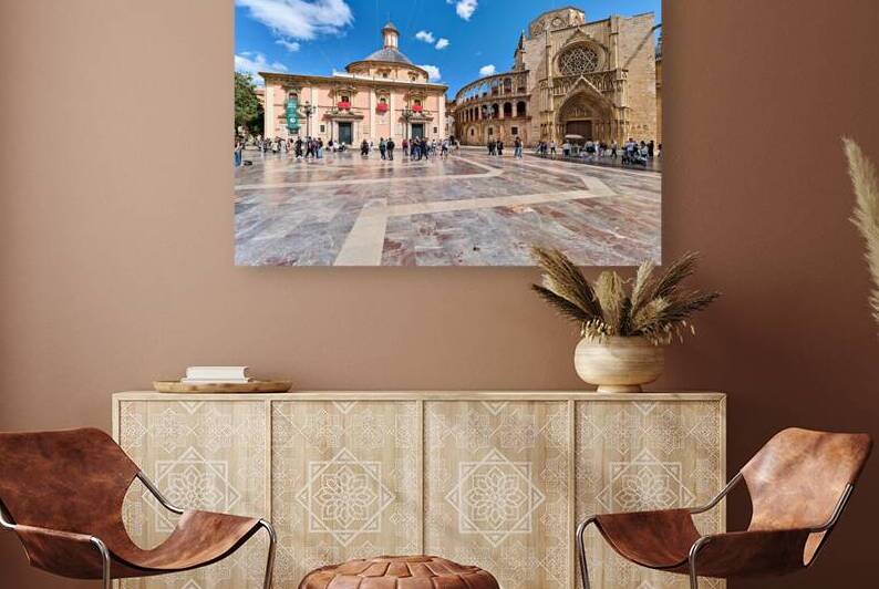 Valencia scene in Plaza de la Virgen with famous sites and peopl by Marco Brivio