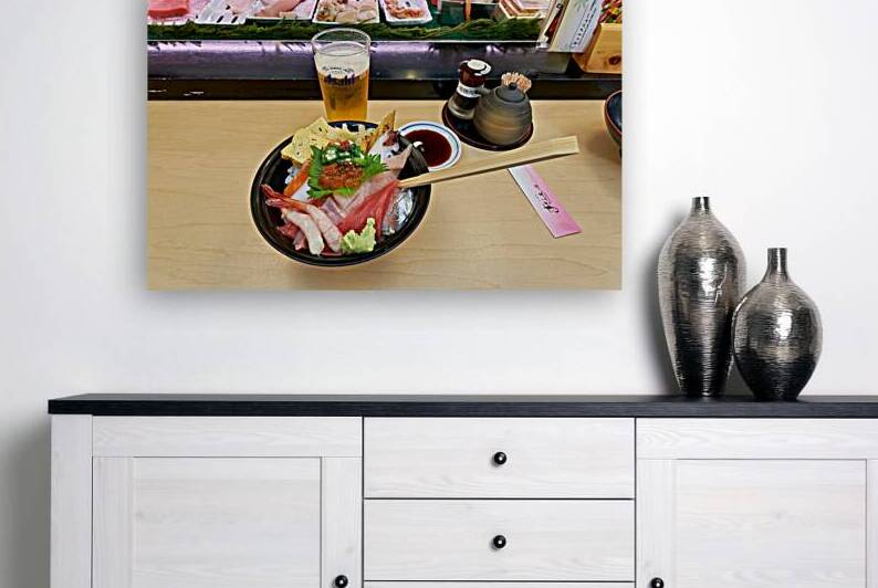 Sushi bar with fresh sashimi and beer in Shibuya Tokyo by Marco Brivio