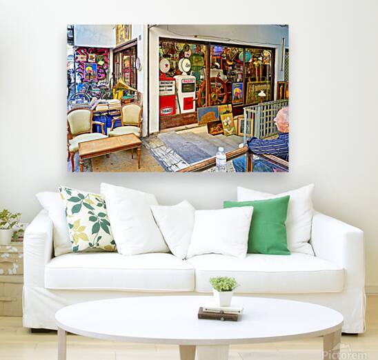 Flea market scene in Monastiraki Athens with shops and visitor by Marco Brivio