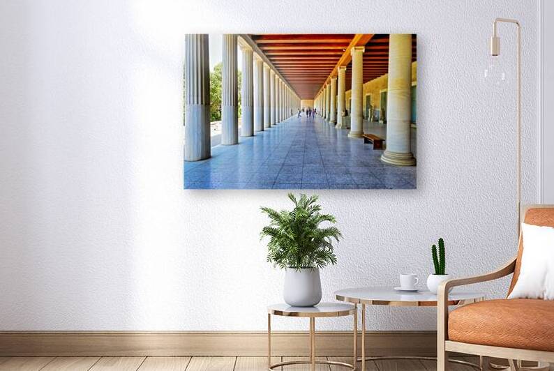 Visitors walking through the Stoa of Attalos in Athens Greece by Marco Brivio