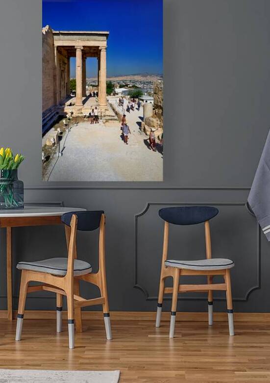 Erechtheion temple in Athens Greece shows visitors and ancient c by Marco Brivio