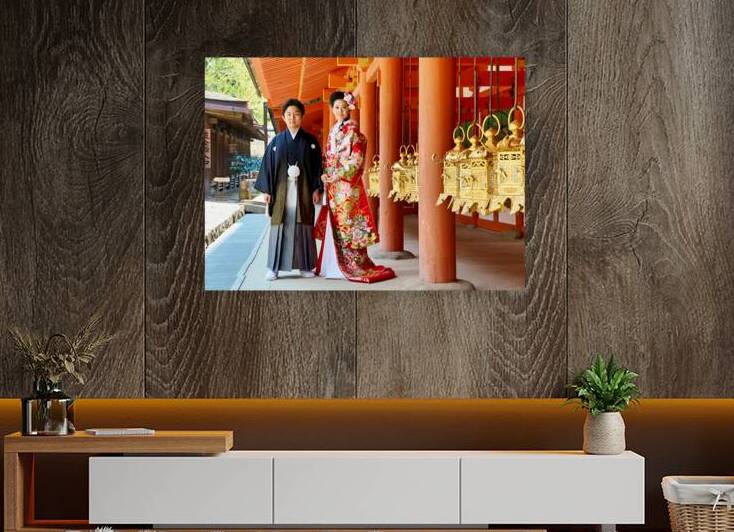 Traditional wedding in Nara Japan with couple in festive attire by Marco Brivio