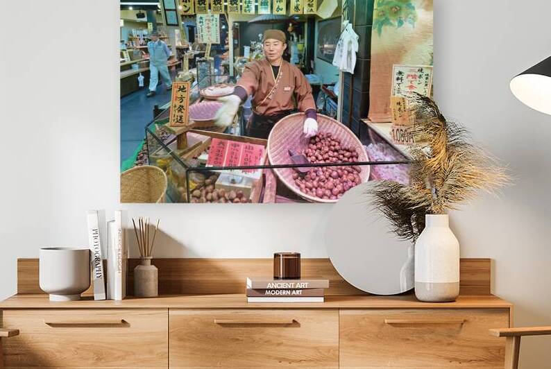 Chestnut seller at Nishiki Market in Kyoto Japan during the day by Marco Brivio