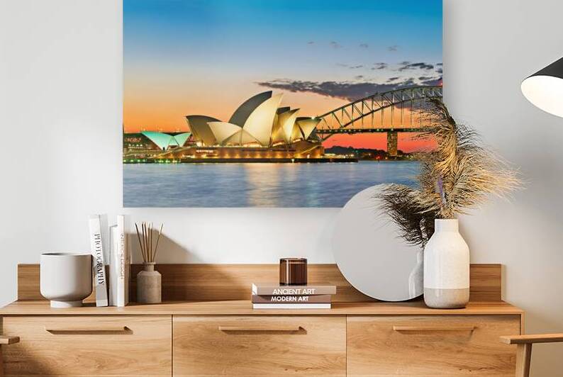 Sydney Opera House and Harbour Bridge at sunset. by Marco Brivio