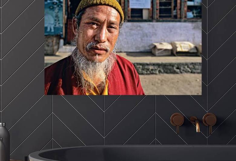 Portrait of a man with a long white beard and yellow beanie. by Marco Brivio