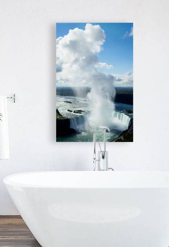 Majestic Niagara Falls boat in mist blue sky. by Marco Brivio