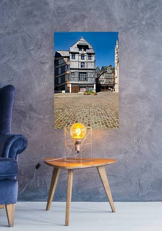 Timber houses in Rouen Normandy France under clear blue sky by Marco Brivio