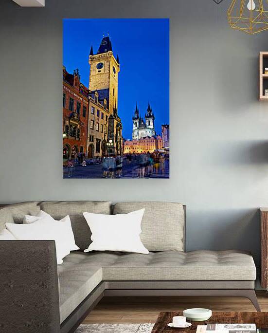 Prague Old Town Square at night featuring iconic illuminated bu by Marco Brivio