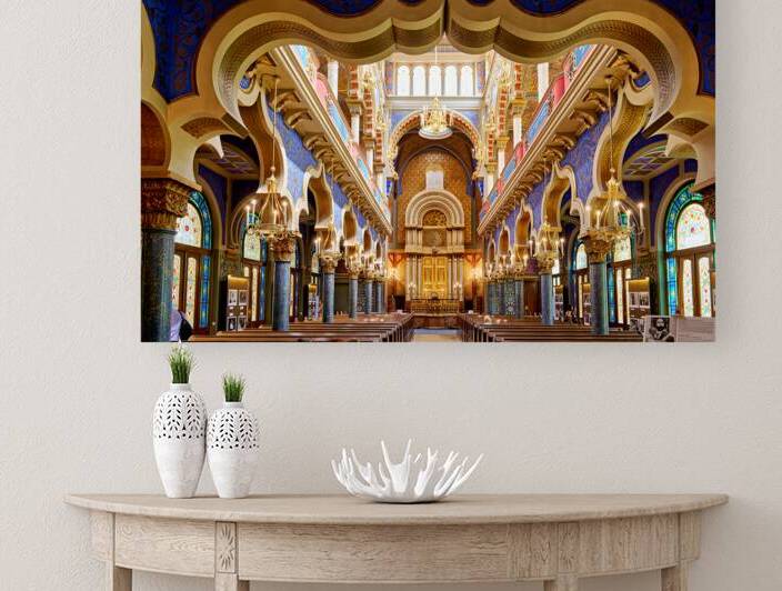 Stunning ornate synagogue interior featuring colorful arches an by Marco Brivio