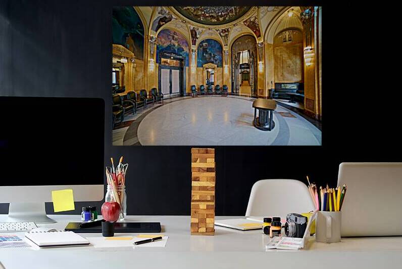 Ornate historic hall with murals arches and elegant seating. by Marco Brivio