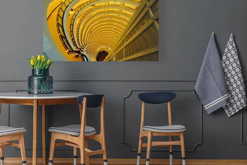 View down a multi story hotel atrium in Shanghai China by Marco Brivio