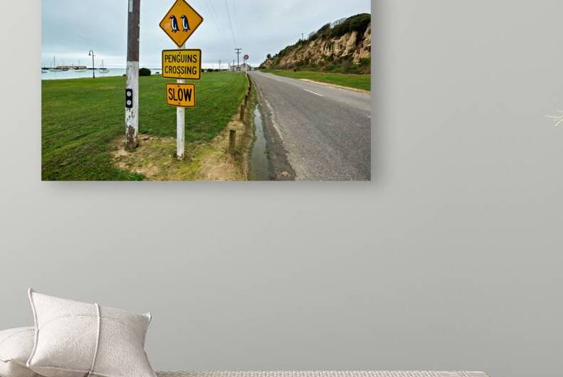 Penguin crossing sign alerts wildlife in Oamaru NZ by Marco Brivio