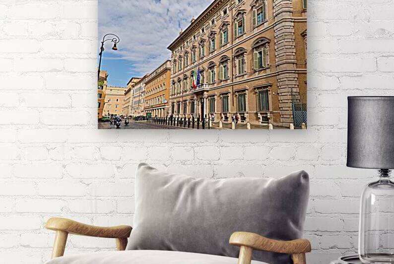 Palazzo Madama in Rome along a city street with people and vehic by Marco Brivio