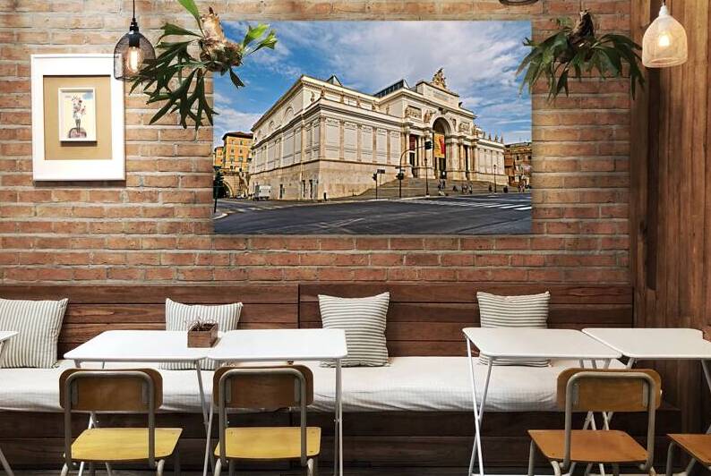 Palazzo delle Esposizioni in Rome with clear sky and pedestrians by Marco Brivio