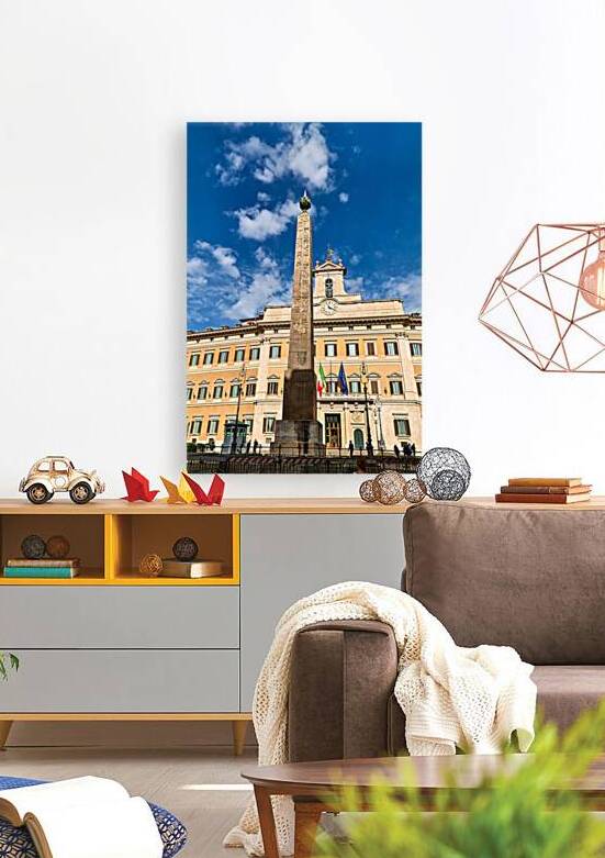 Montecitorio Palace in Rome with an obelisk under a blue sky by Marco Brivio