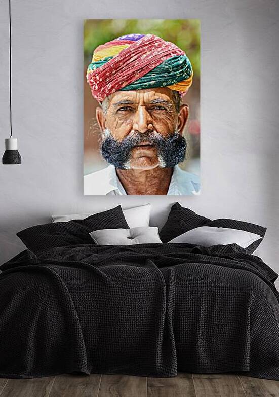 Senior man in colorful turban in Deshnok Rajasthan India by Marco Brivio