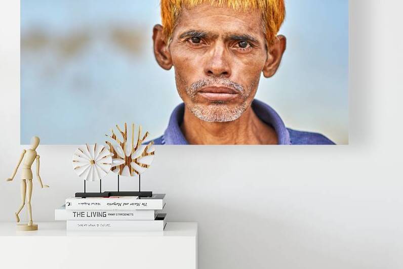 Portrait of a man in Mandawa Rajasthan India with bright hair by Marco Brivio