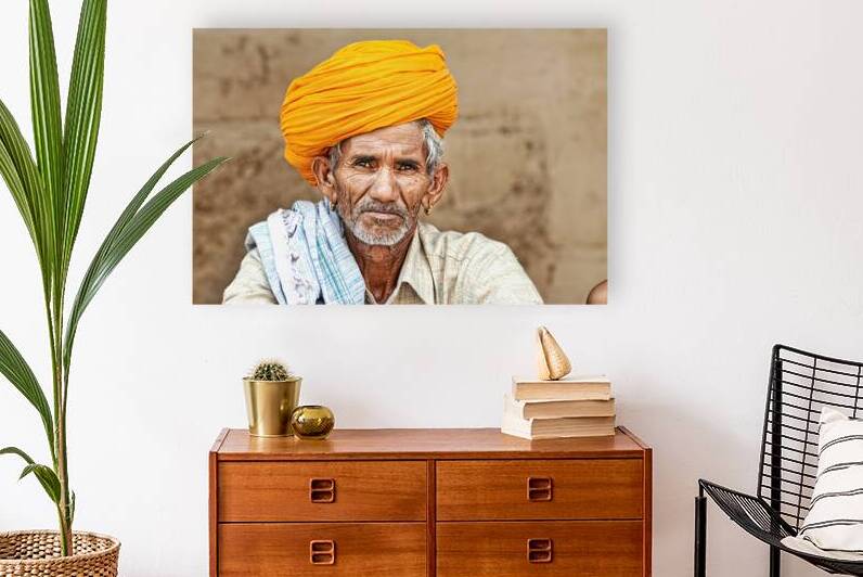 Old man with yellow turban in Jodhpur Rajasthan by Marco Brivio